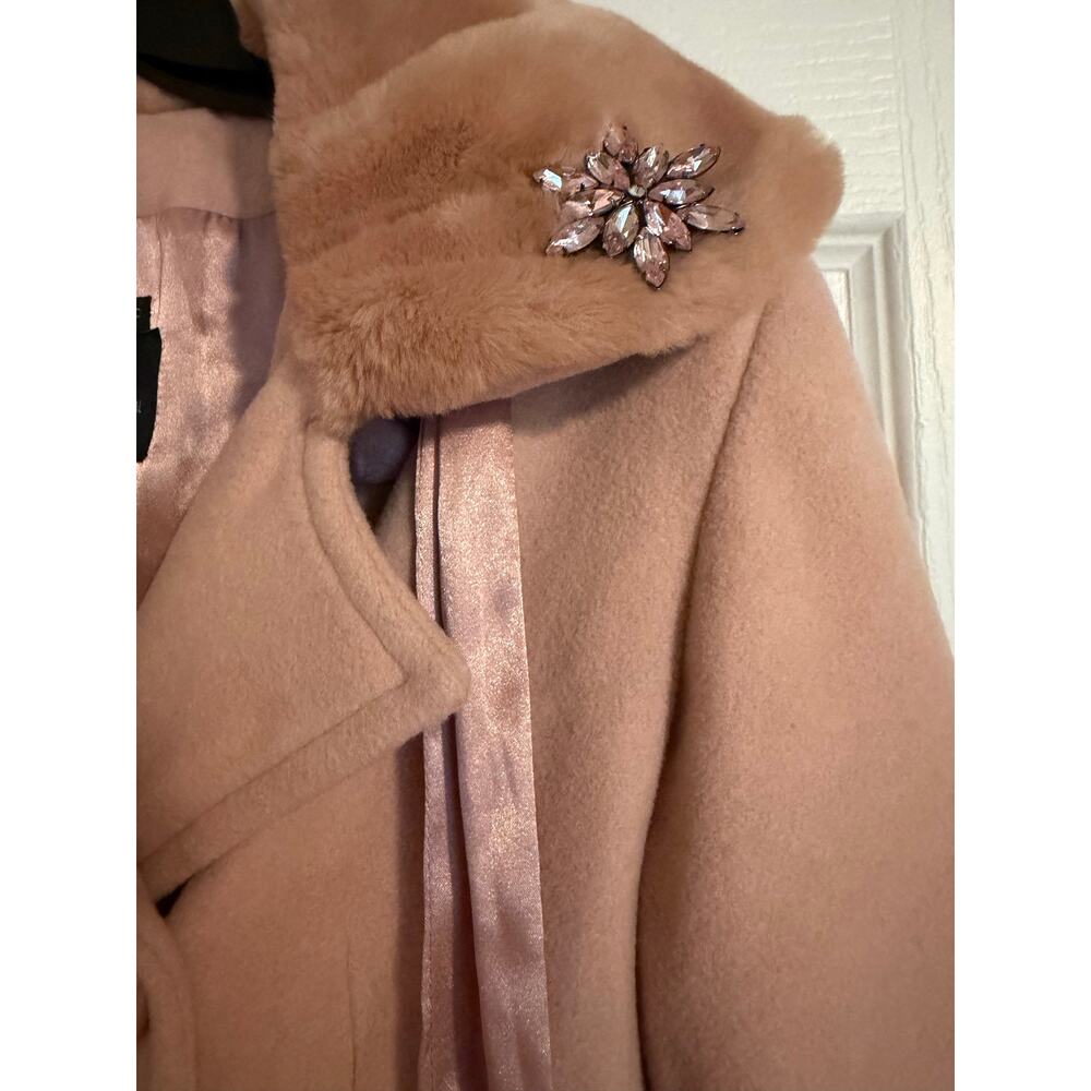 Vintage Y2K Moda International Pink Wool Fur Trim Overcoat Coat 6 - Picture 4 of 10